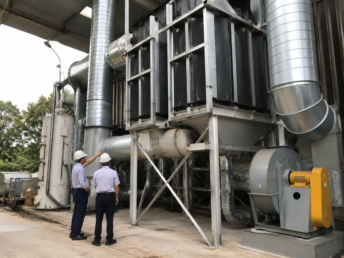 Ducting, fans and adsorption equipment in an industrial air-purification system