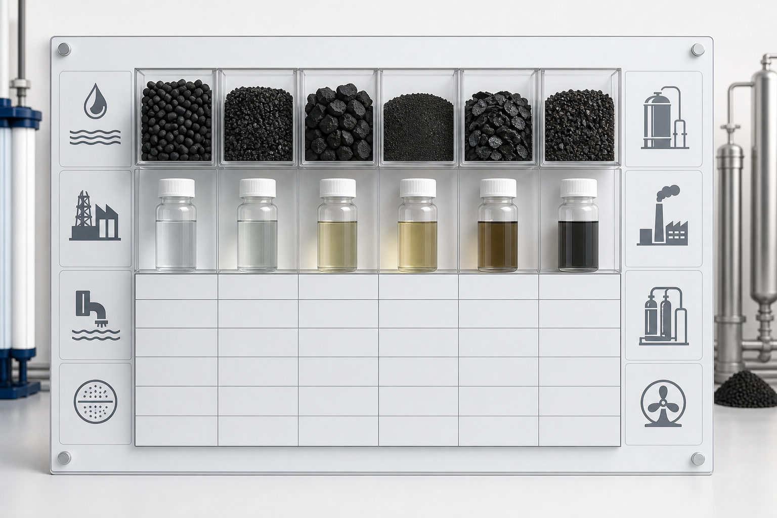 Comparison matrix for branded reference grades and activated carbon RFQ fields