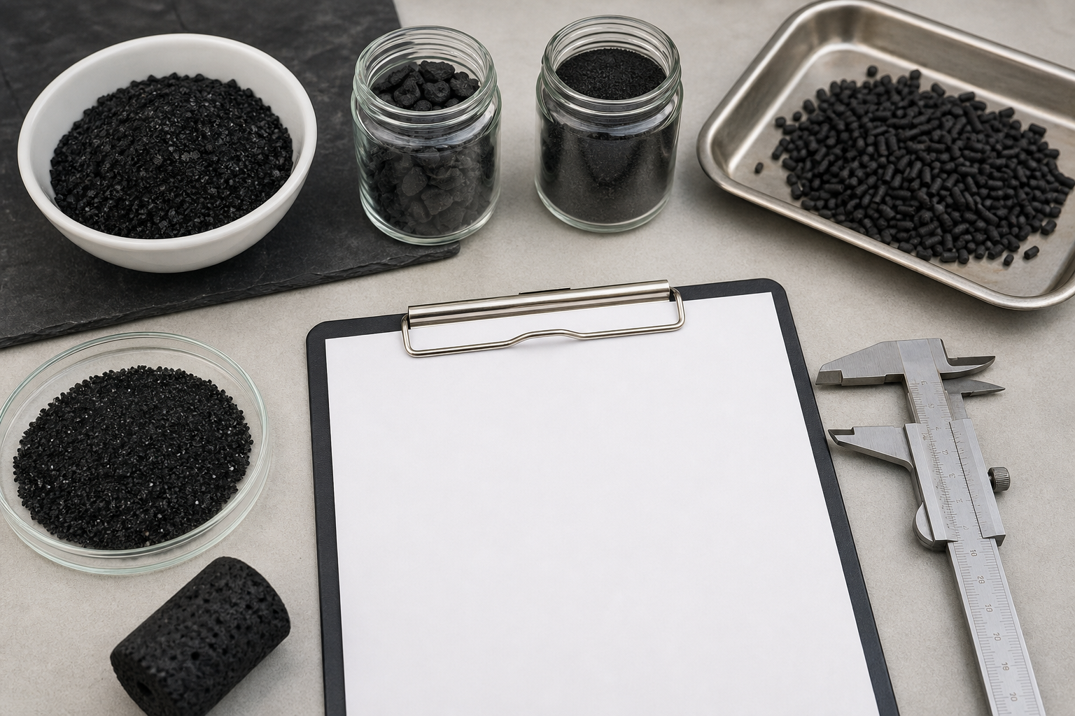 Activated carbon specification review with sample media and lab data sheet