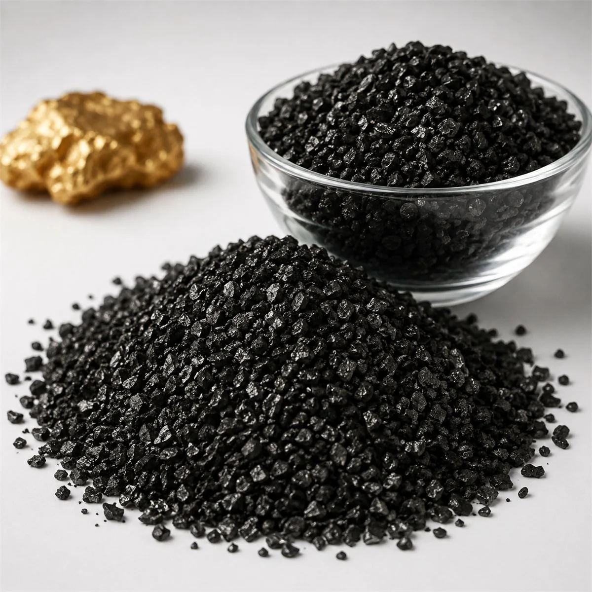 Gold recovery activated carbon granules with gold ore samples