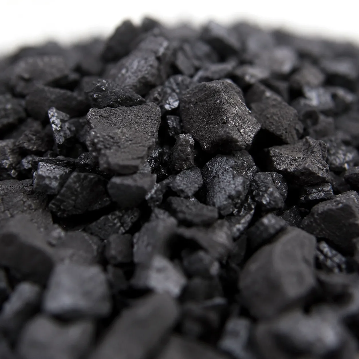 Close view of coal based granular activated carbon particles
