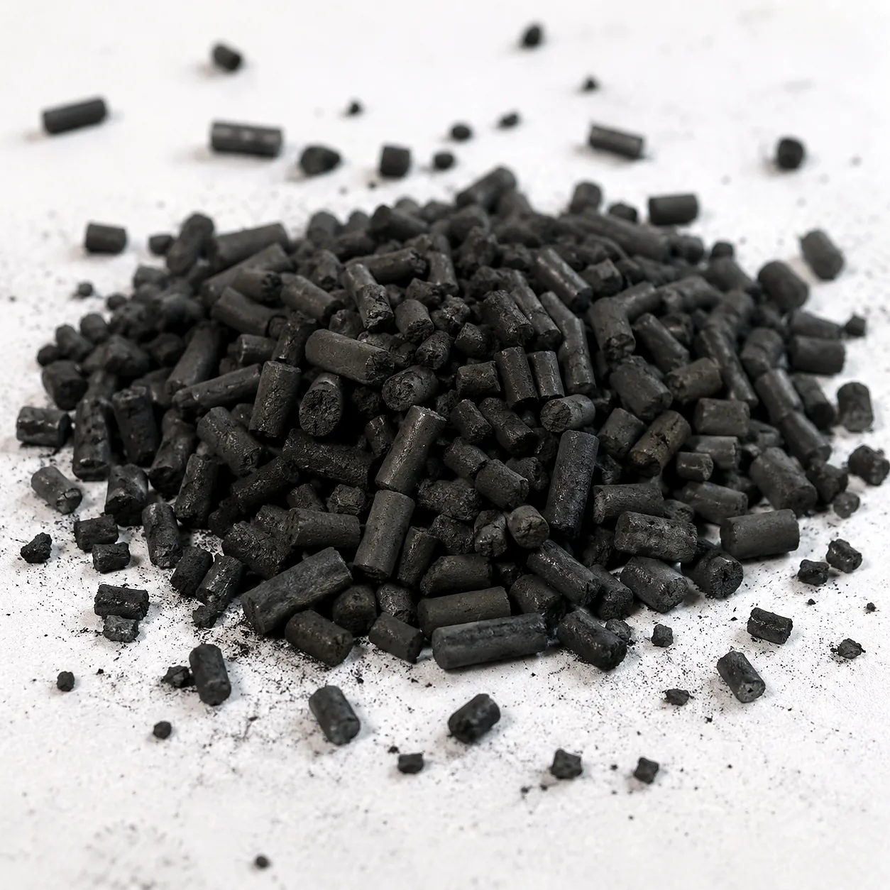 Columnar pellet activated carbon product pile