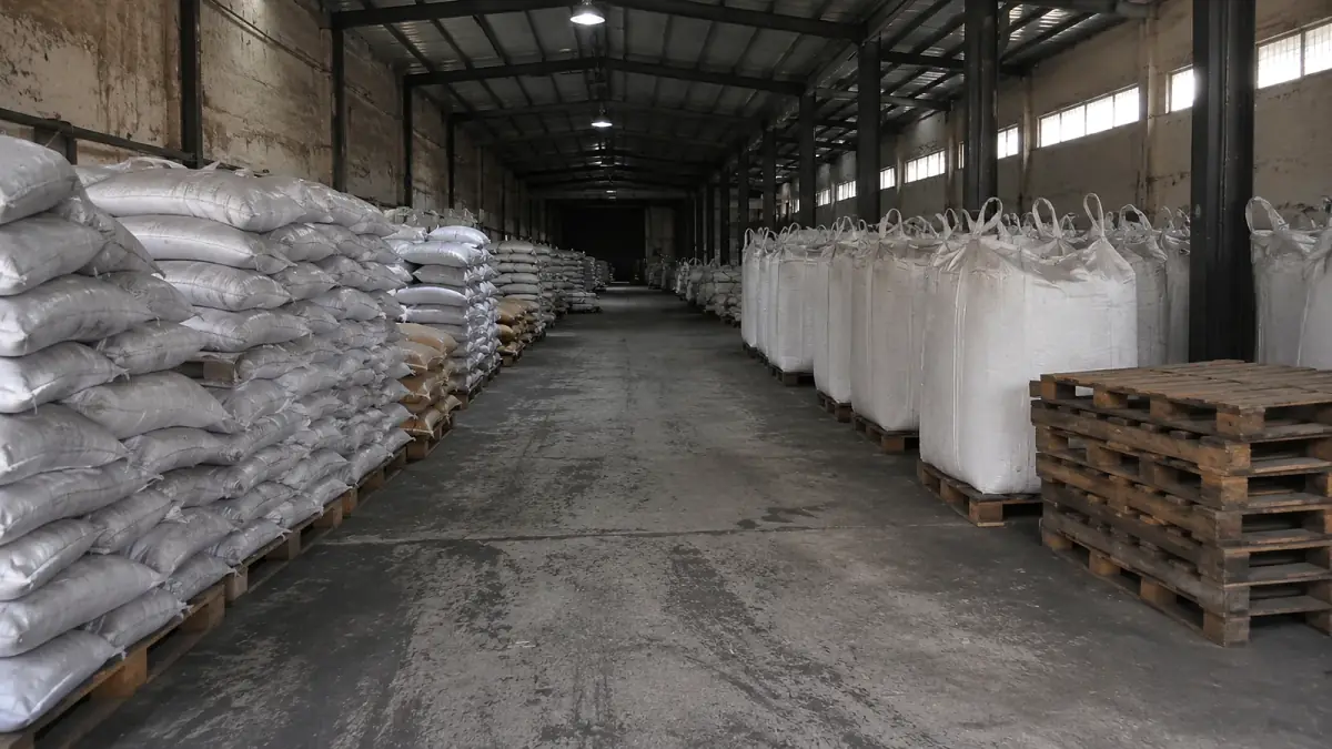 Export-ready packaged activated carbon inventory in warehouse